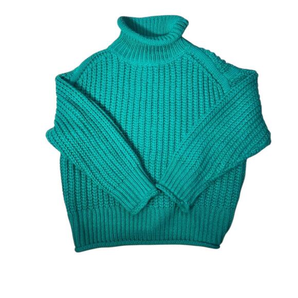POL Chunky Knit Turtleneck Sweater Teal Green Women’s Cozy‎ Pullover M - Picture 11 of 12